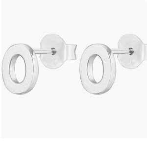 NIB PAVOI 14K White Gold Plated Sterling Silver Alphabet Letter Earrings "O"